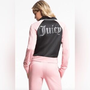 Juicy Couture Y2K Pink/Black Logo Embellished Velour Track jacket size medium
